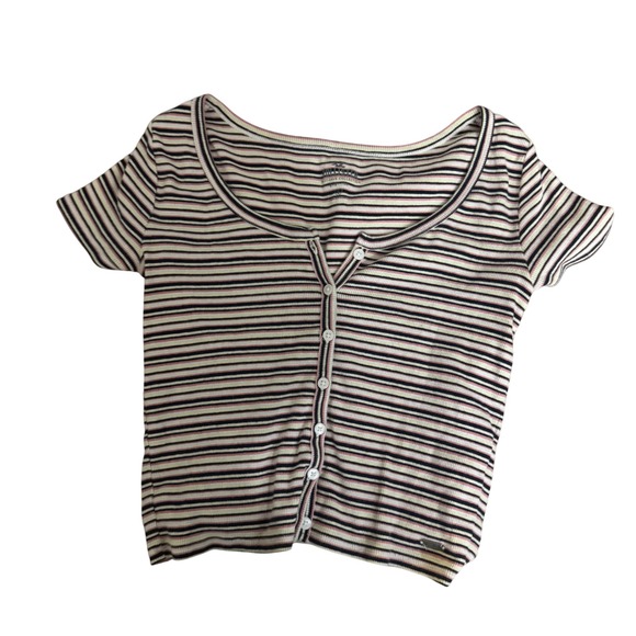 Hollister Striped Ribbed Button Front Cropped Top Women's Size S - Picture 1 of 3